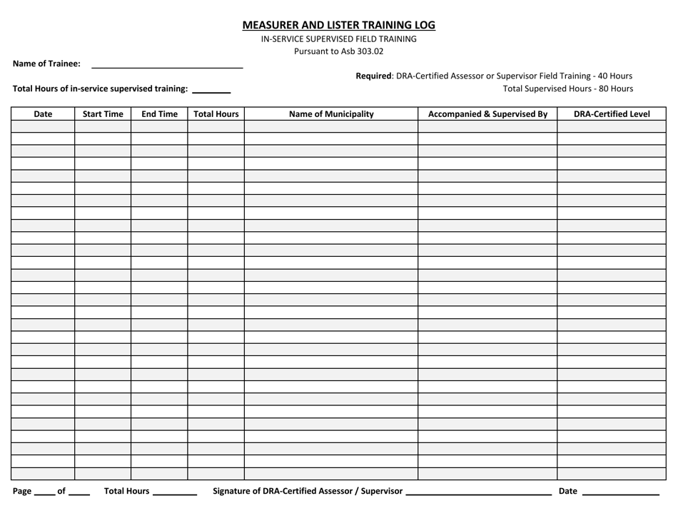 Measurer and Lister Training Log - New Hampshire, Page 3