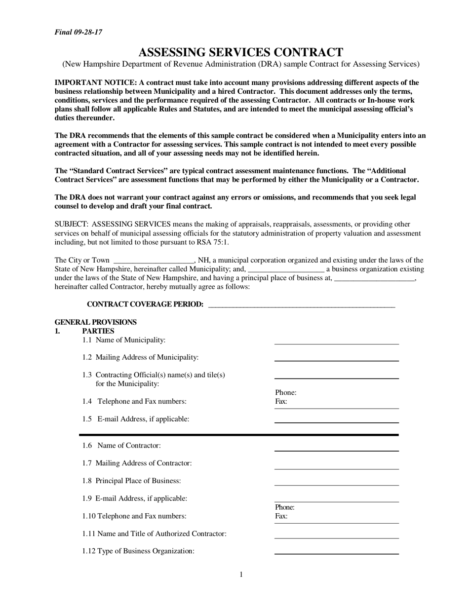 Assessing Services Contract - New Hampshire, Page 1