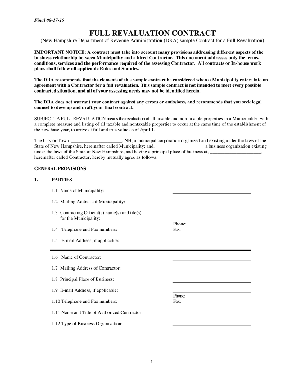 Full Revaluation Contract - New Hampshire, Page 1