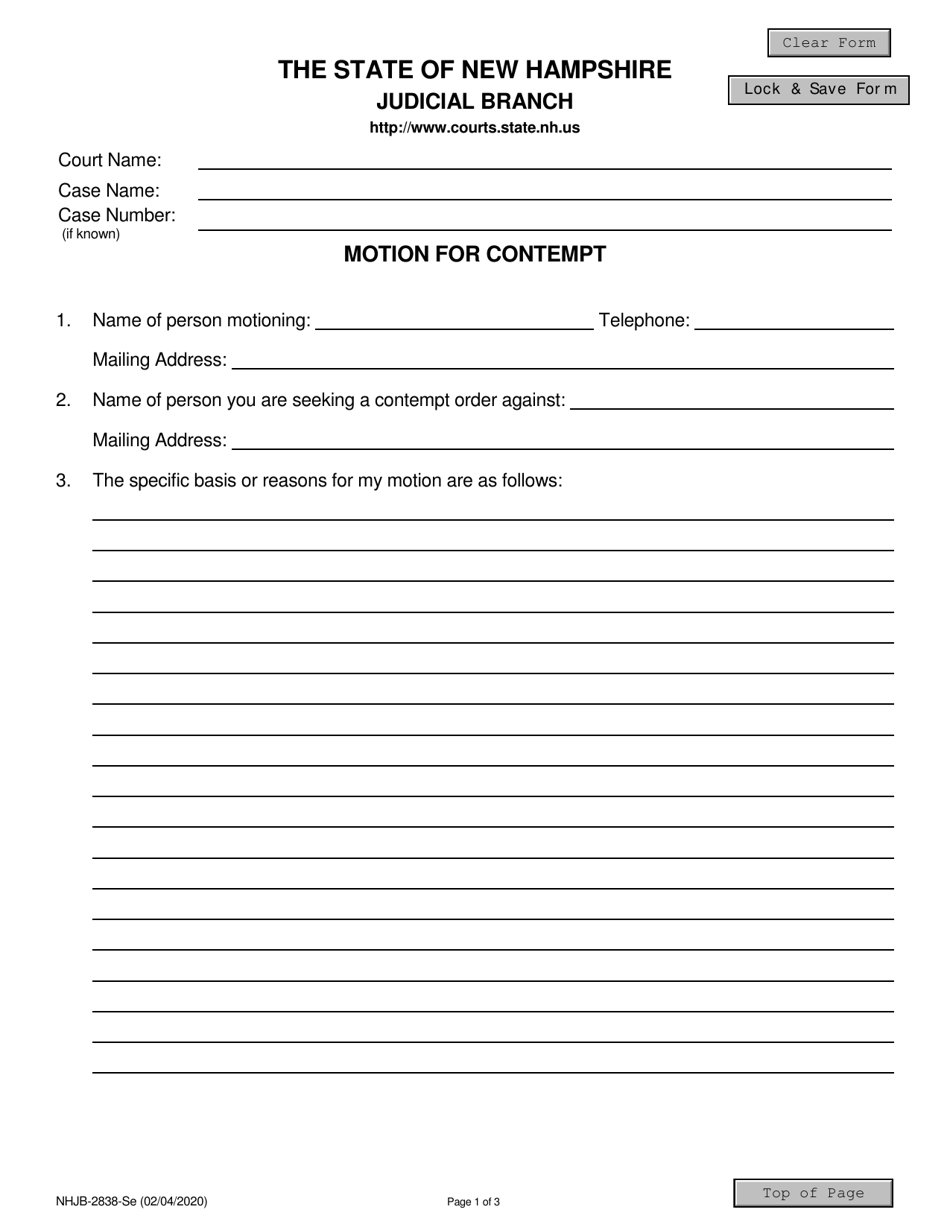 Form NHJB2838SE Download Fillable PDF or Fill Online Motion for