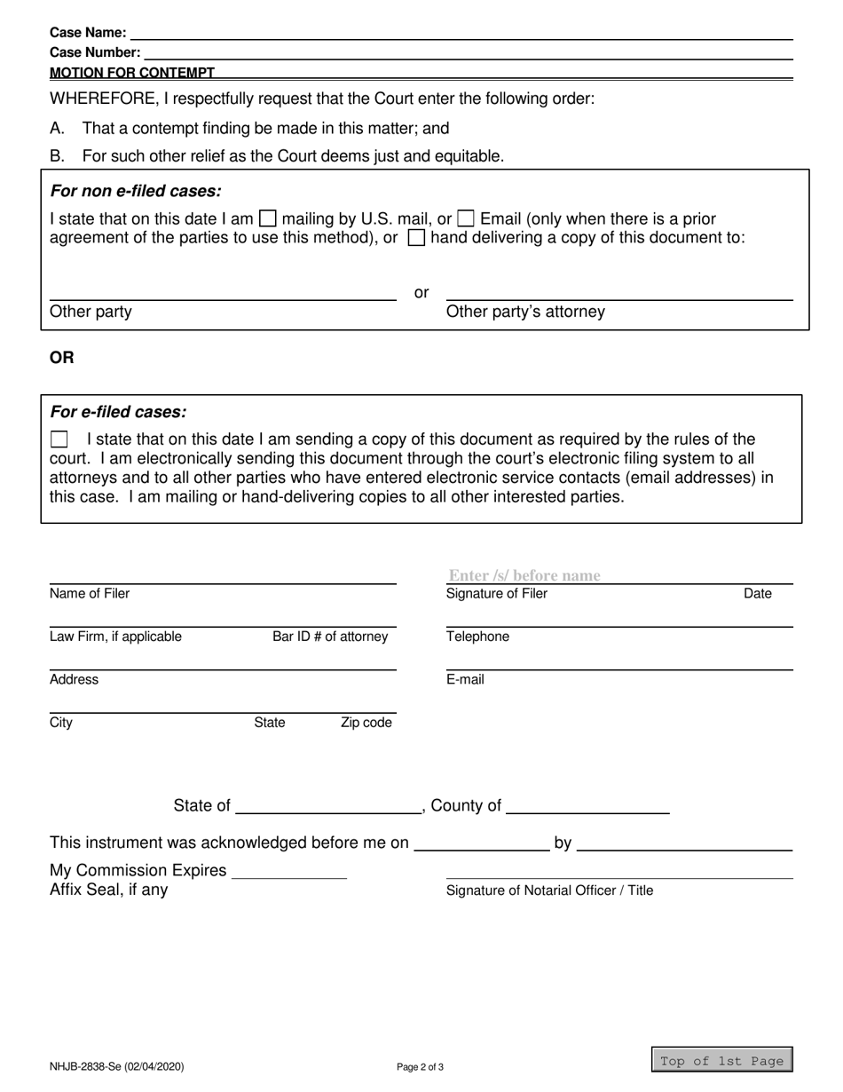 Form NHJB-2838-SE Download Fillable PDF or Fill Online Motion for ...