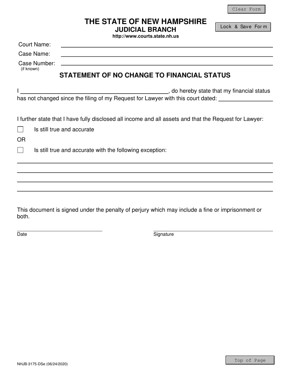 Form NHJB-3175-DSE Statement of No Change to Financial Status - New Hampshire, Page 1