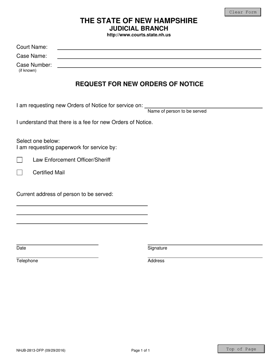 Form NHJB-2813-DFP Request for New Orders of Notice - New Hampshire, Page 1