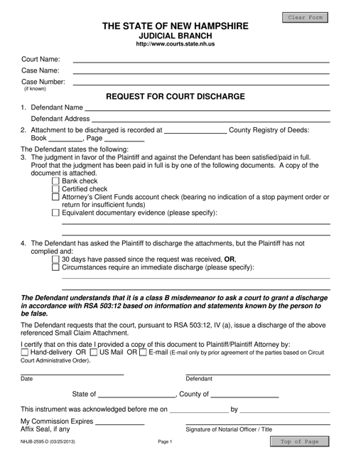 Form NHJB-2595-D Request for Court Discharge - New Hampshire