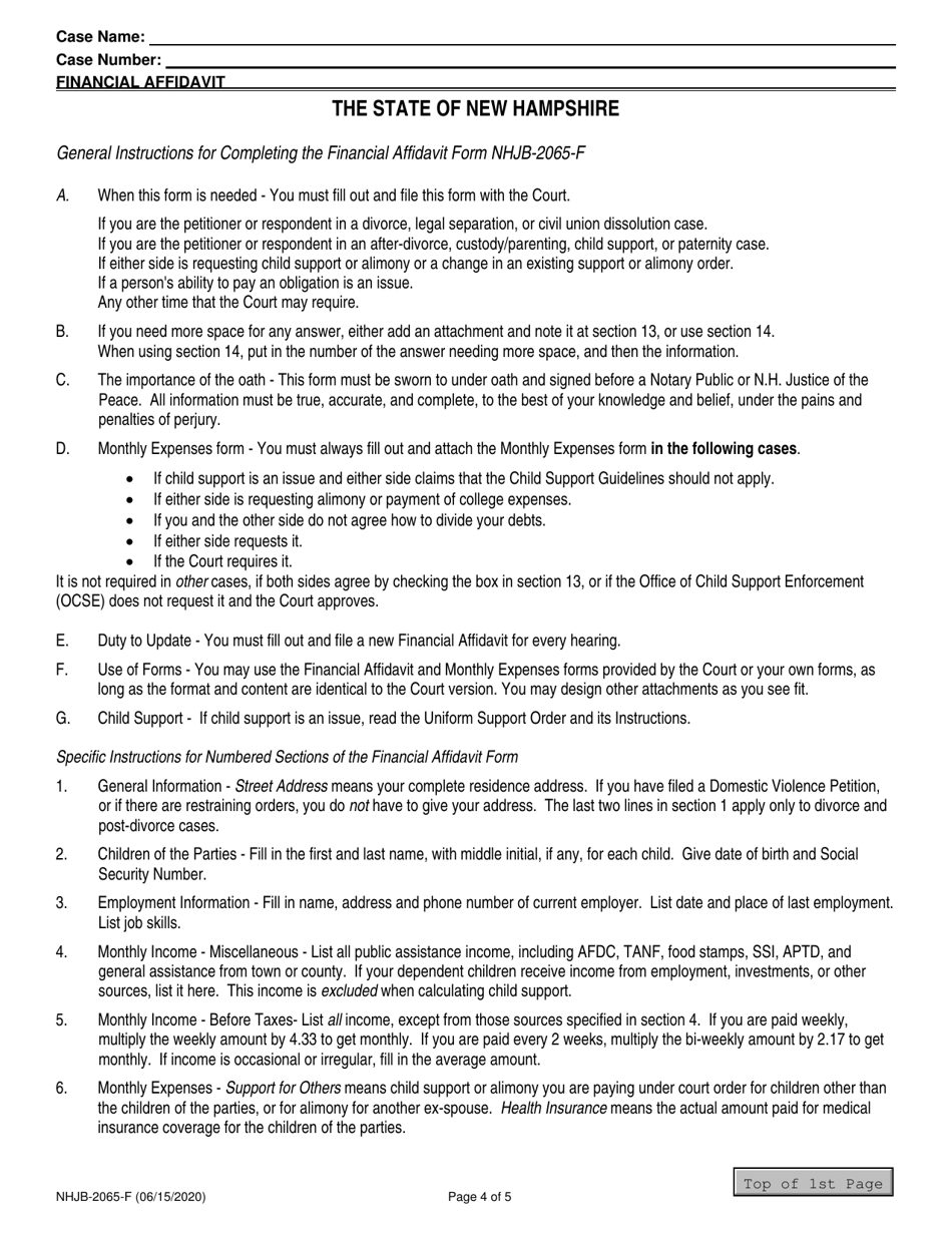 Form NHJB-2065-F Financial Affidavit - New Hampshire, Page 4