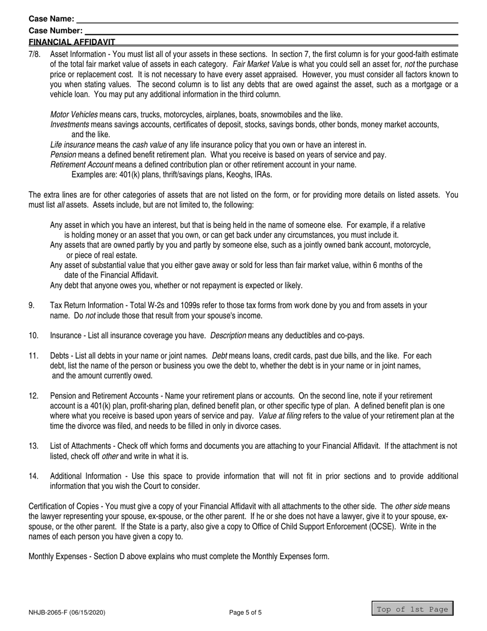 Form NHJB-2065-F Financial Affidavit - New Hampshire, Page 5