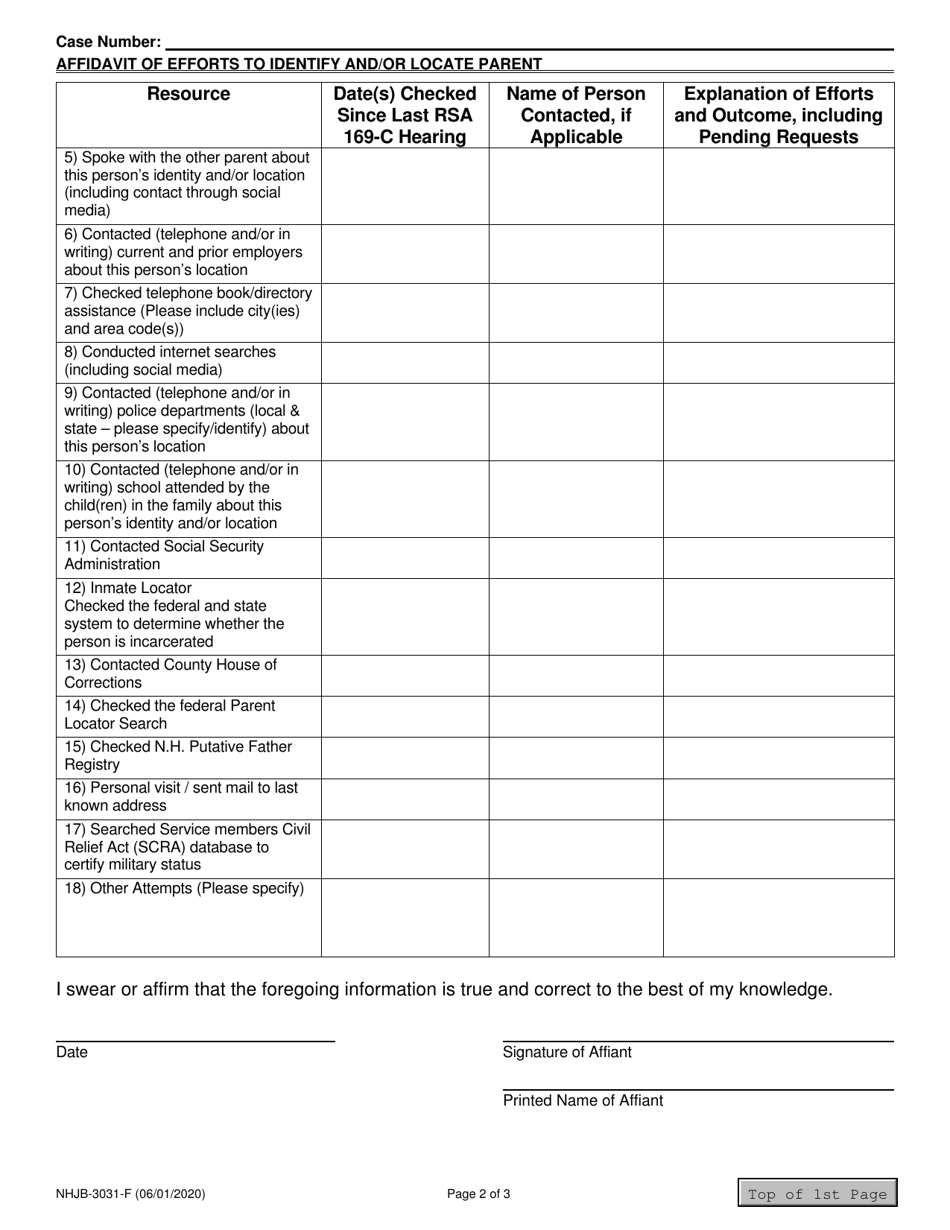 Form NHJB-3031-F Dcyfs Affidavit to Identify and / or Locate a Parent, Guardian or Putative Father - New Hampshire, Page 2