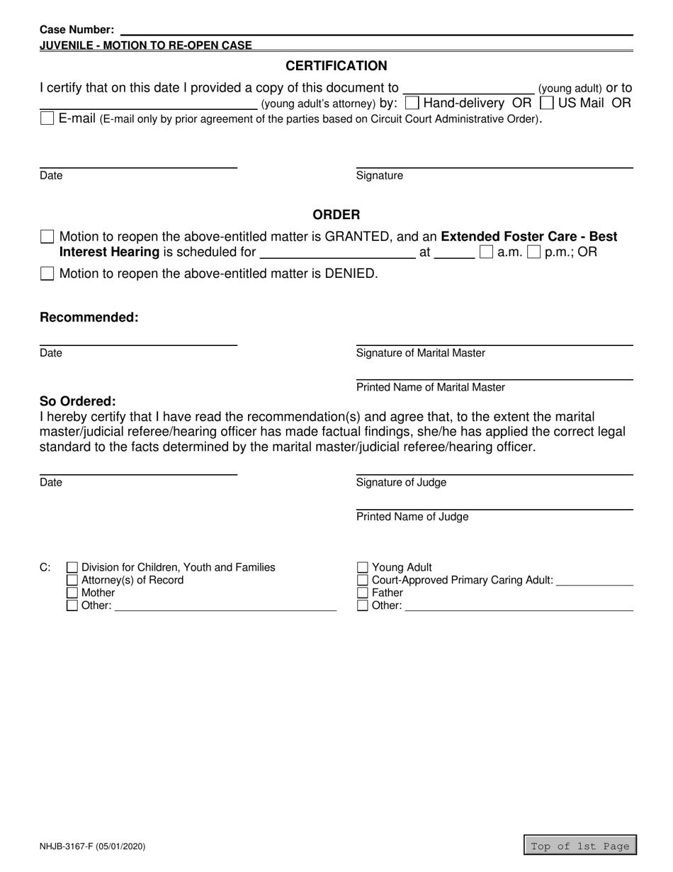 Form NHJB-3167-F Motion to Reopen Case - Juvenile Abuse / Neglect, Delinquency, Chins - New Hampshire, Page 3
