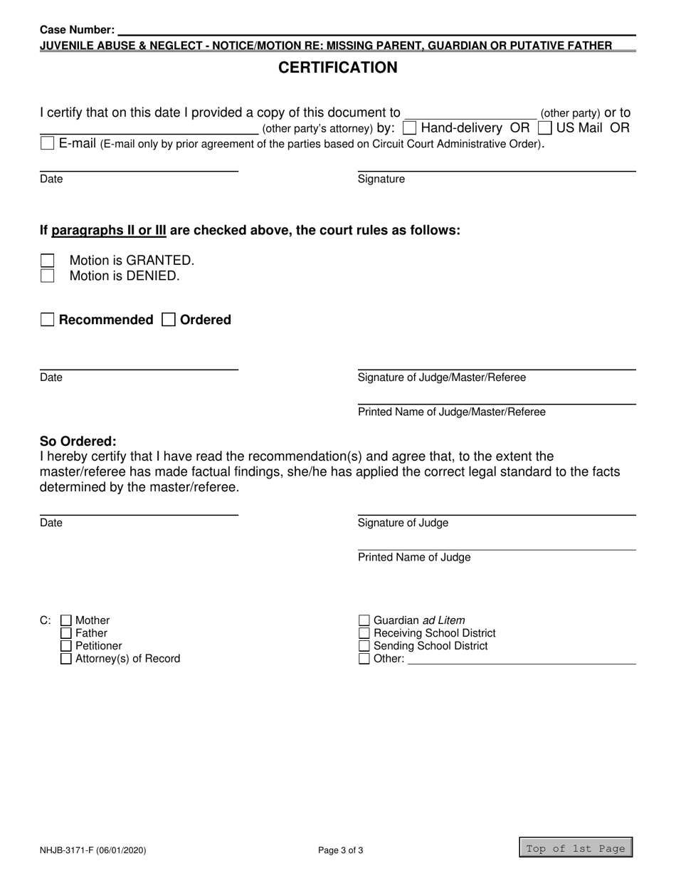 Form NHJB-3171-F Notice / Motion Missing Parent, Guardian or Putative Father - New Hampshire, Page 3
