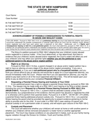 Form NHJB-2209-F Acknowledgment of Possible Consequences to Parental Rights in Abuse and Neglect Cases - New Hampshire