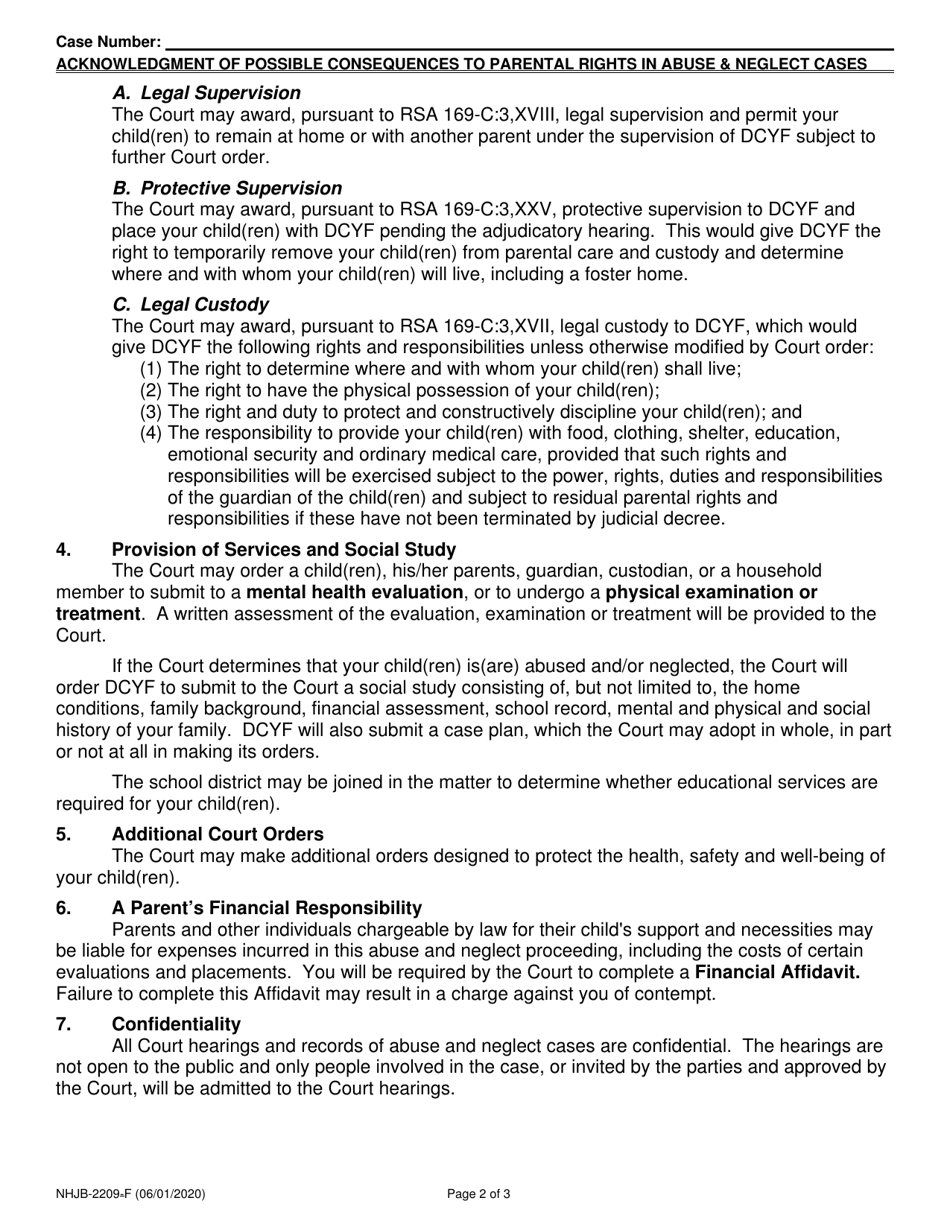 Form NHJB-2209-F Acknowledgment of Possible Consequences to Parental Rights in Abuse and Neglect Cases - New Hampshire, Page 2