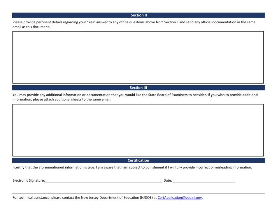 Additional Information for the Oath of Allegiance for the Application of Certification - New Jersey, Page 2