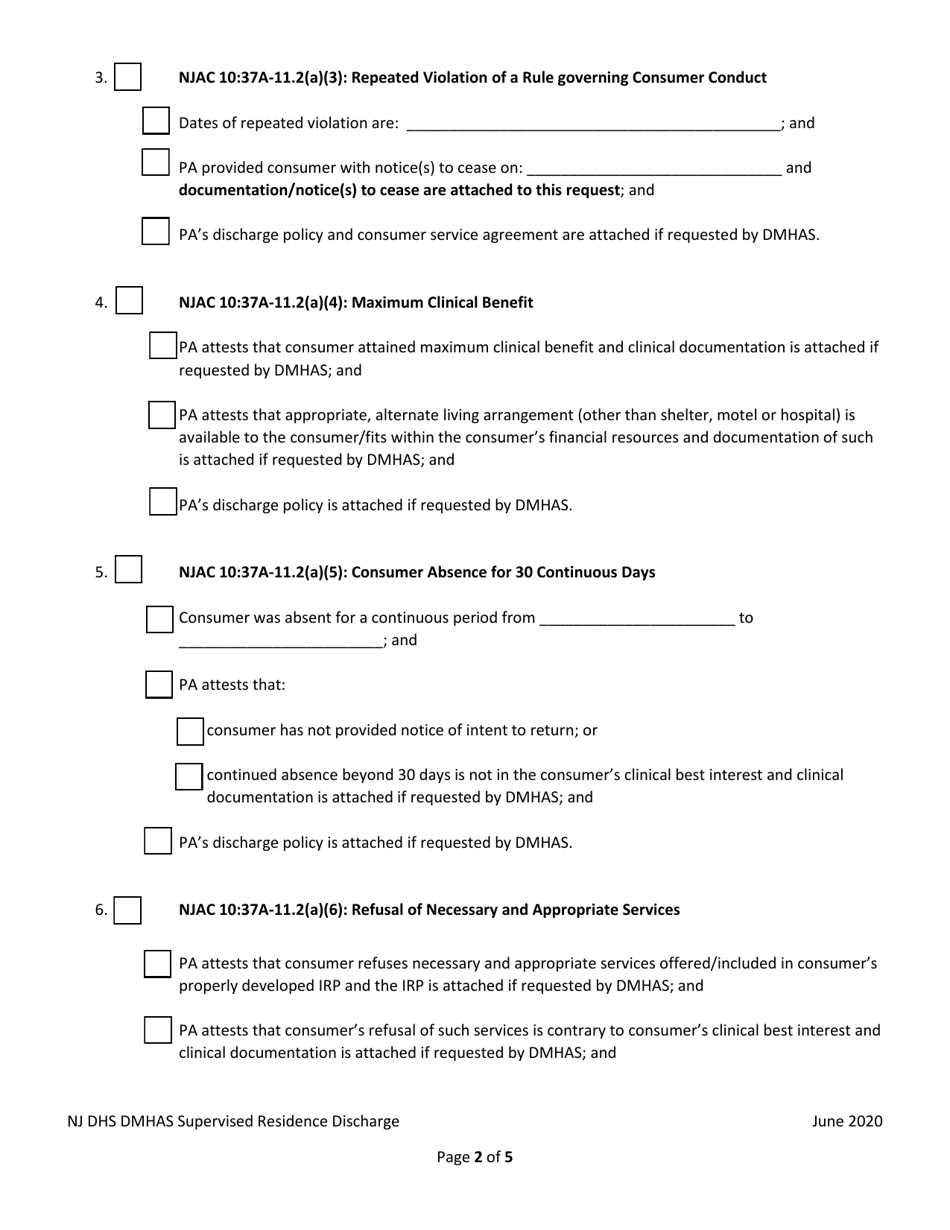 Request for Discharge From Supervised Residence - New Jersey, Page 2