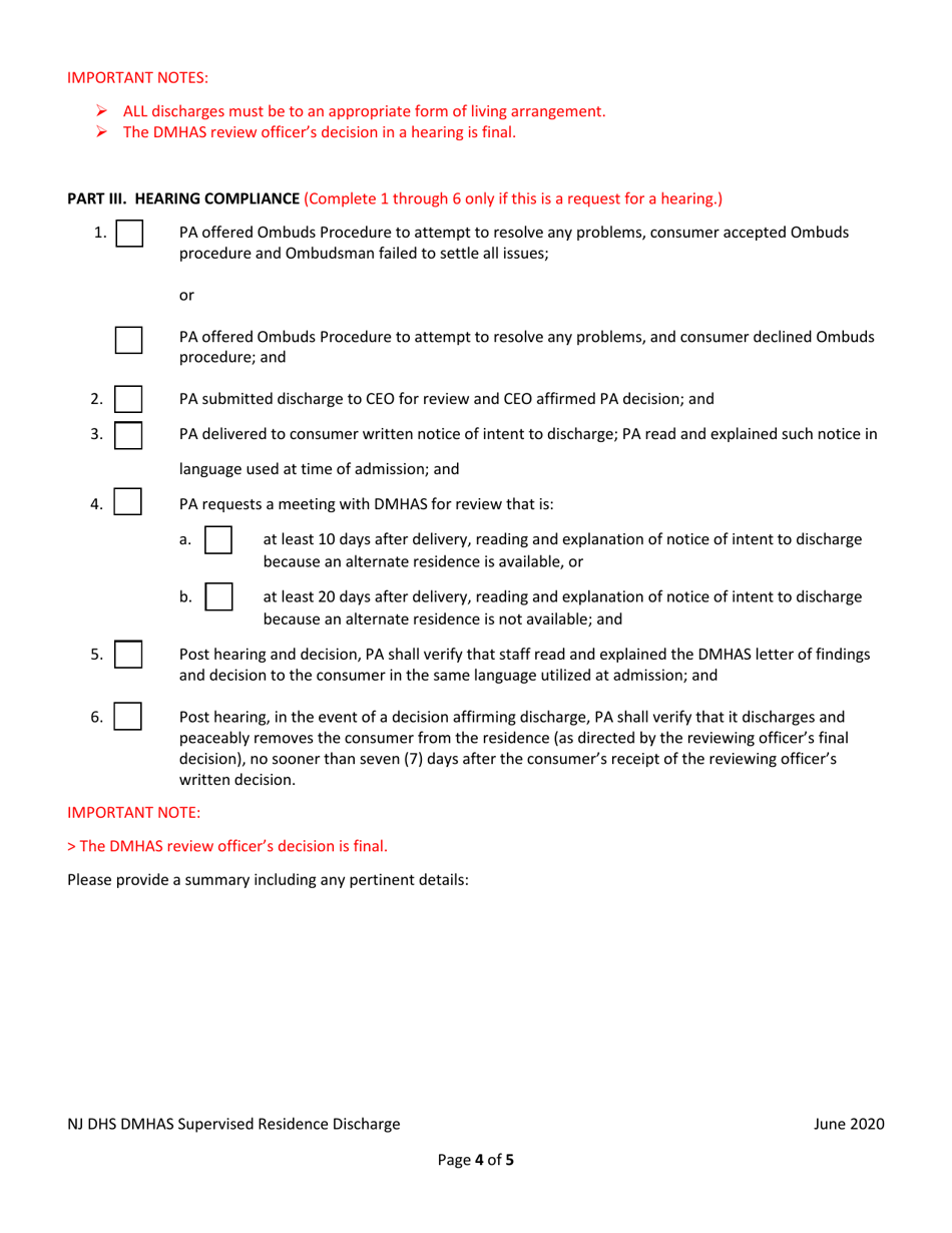 Request for Discharge From Supervised Residence - New Jersey, Page 4