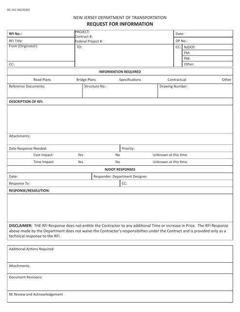 Form DC-162 Request for Information - New Jersey