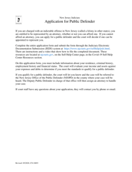Form 10693 Application for Public Defender - for Criminal Matters - New Jersey