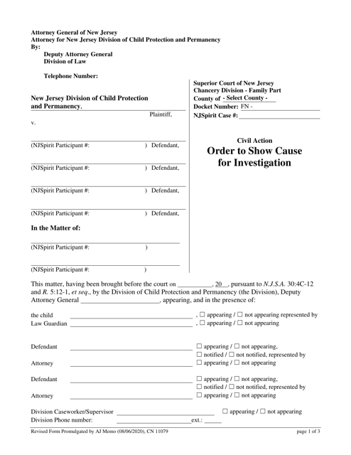 Form 11079 Order to Show Cause for Investigation - New Jersey