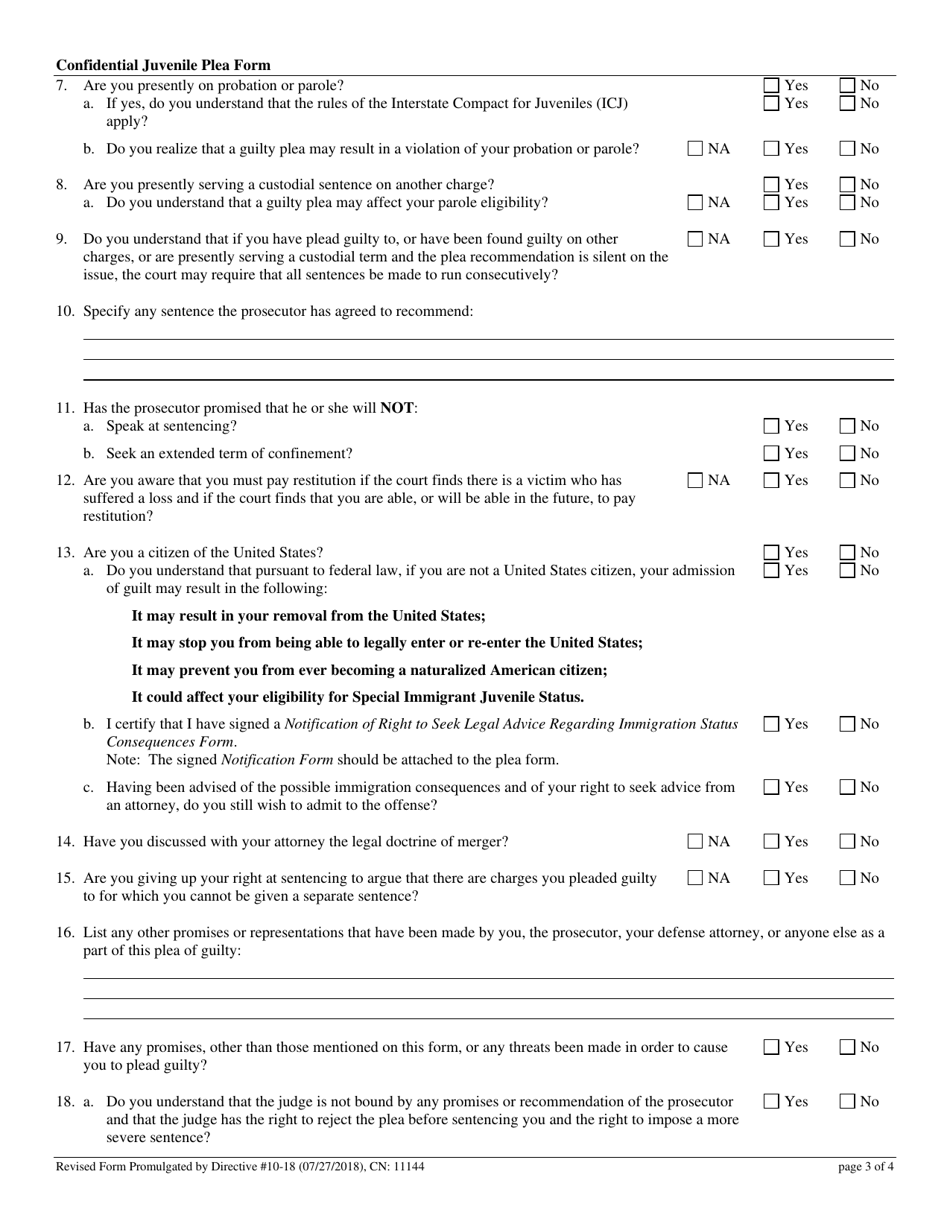 Form 11144 Confidential Juvenile Plea Form - New Jersey, Page 3