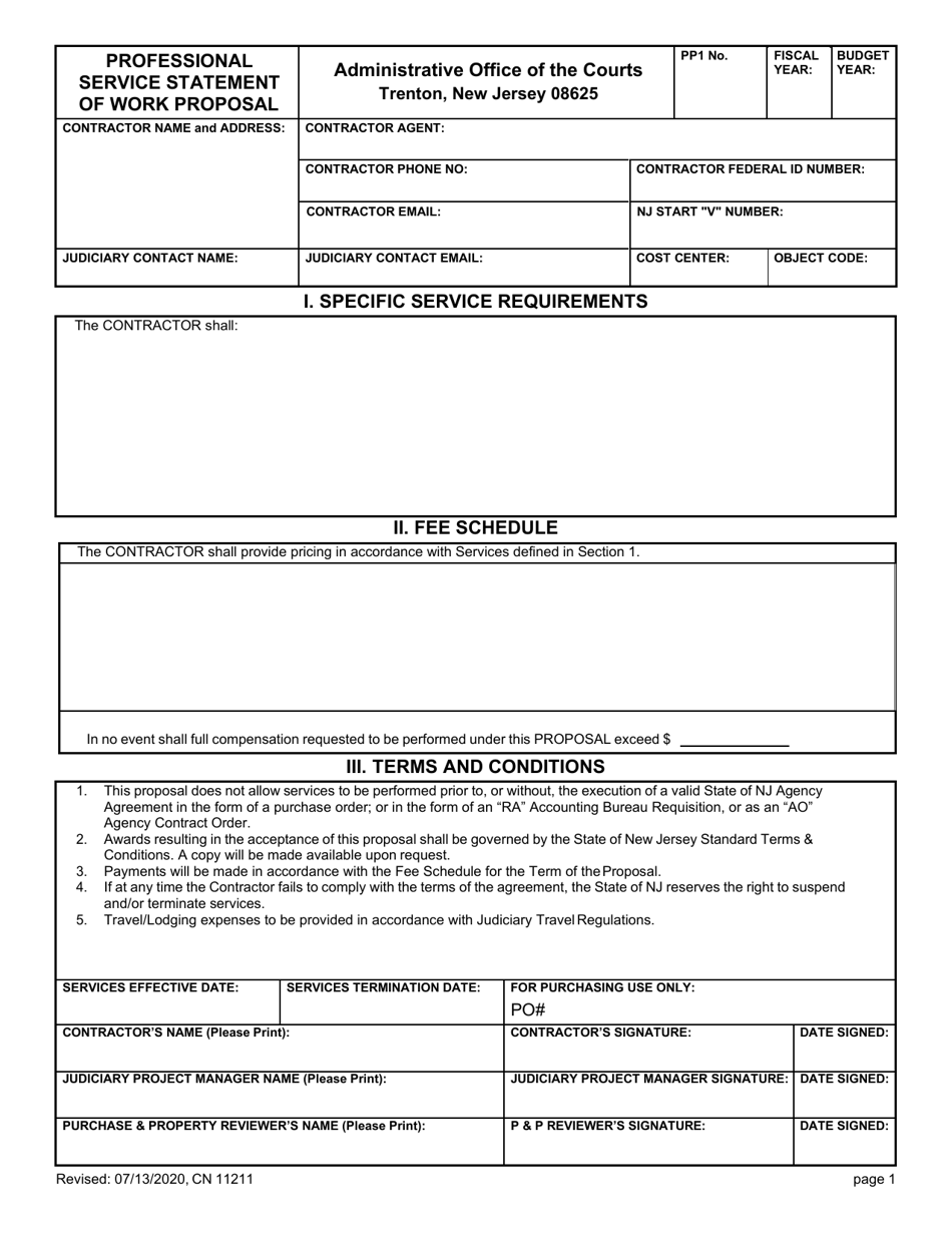 Form 11211 Professional Service Statement of Work Proposal - New Jersey, Page 1