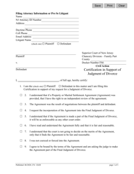 Form 12620 Certification in Support of Judgment of Divorce - New Jersey