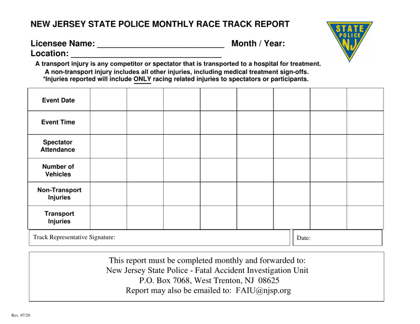 New Jersey State Police Monthly Race Track Report - New Jersey