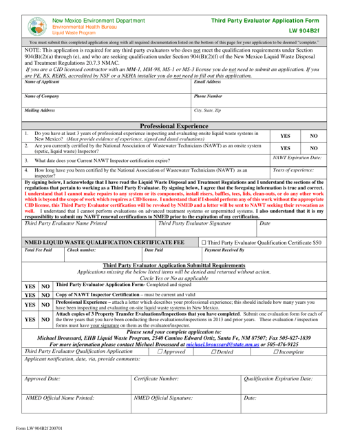 Form LW904B2F Third Party Evaluator Application Form - New Mexico