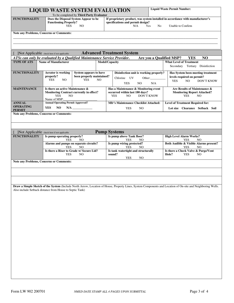 Form LW902 Property Transfer Evaluation Report for Permitted Onsite Liquid Waste Systems - New Mexico, Page 3