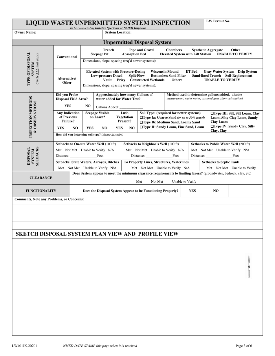 Form LW401JK Unpermitted System Inspection Request  Evaluation Report - New Mexico, Page 3