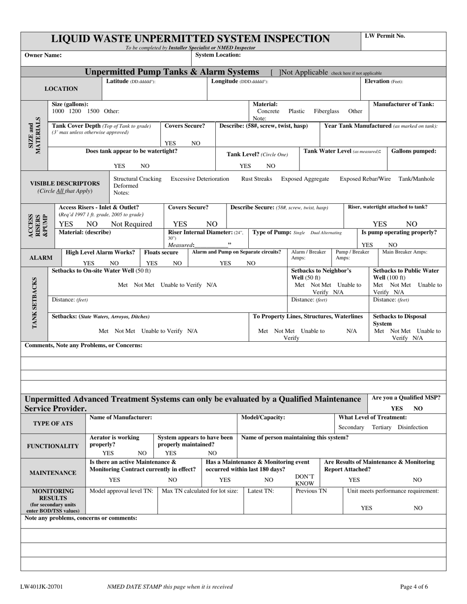 Form LW401JK Unpermitted System Inspection Request  Evaluation Report - New Mexico, Page 4