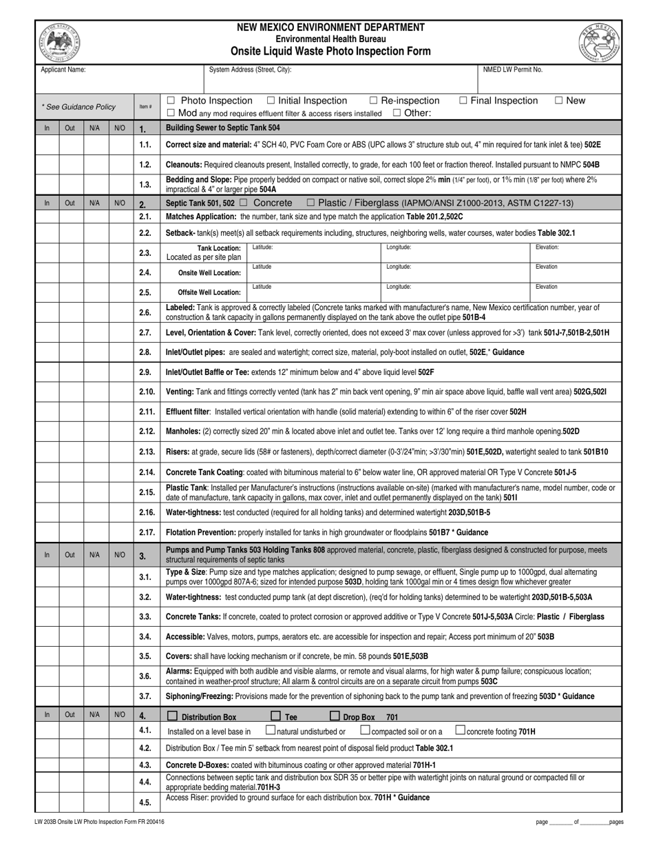 Form LW203B Download Fillable PDF or Fill Online Onsite Liquid Waste ...