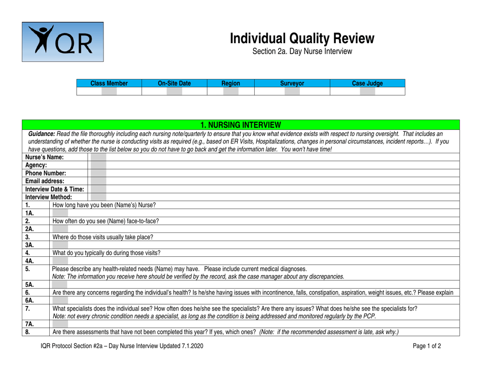 Section 2A Individual Quality Review: Day Nurse Interview - New Mexico, Page 1