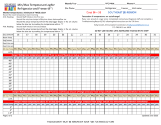 Min/Max Temperature Log for Refrigerator and Freezer - Southeast (B) Region - New Mexico, Page 2