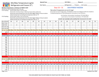Min/Max Temperature Log for Refrigerator and Freezer - Southwest Region - New Mexico, Page 2
