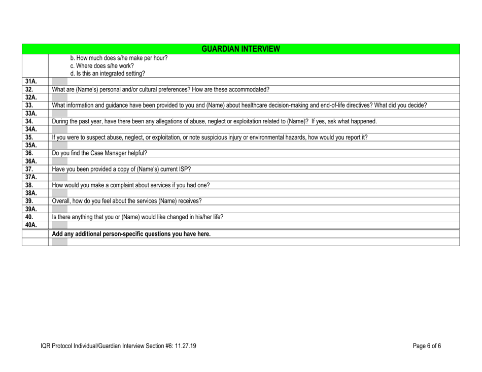 Section 6 Individual Quality Review: Individual and Guardian Interviews - New Mexico, Page 6
