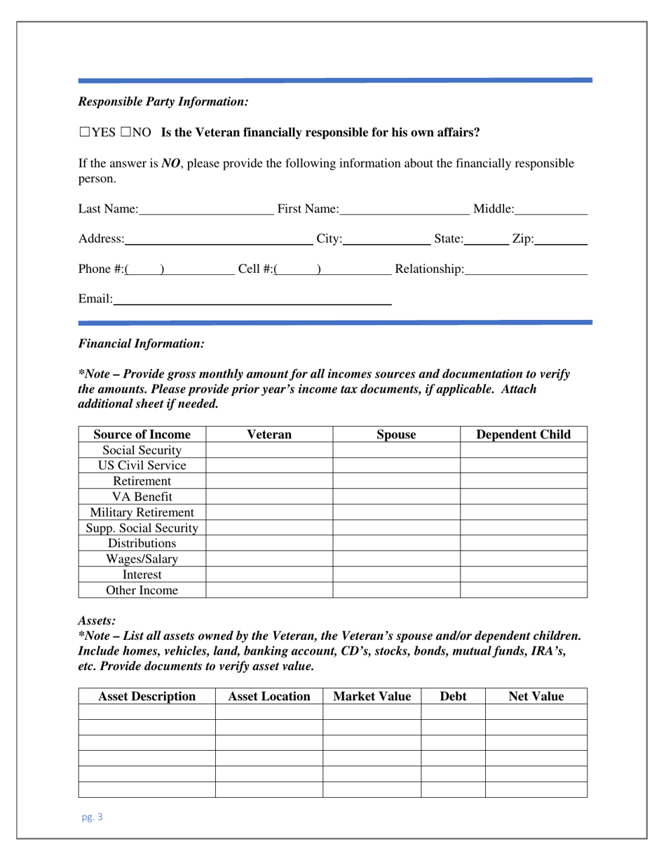 Application for Admission to the New Mexico State Veterans Home - New Mexico, Page 3