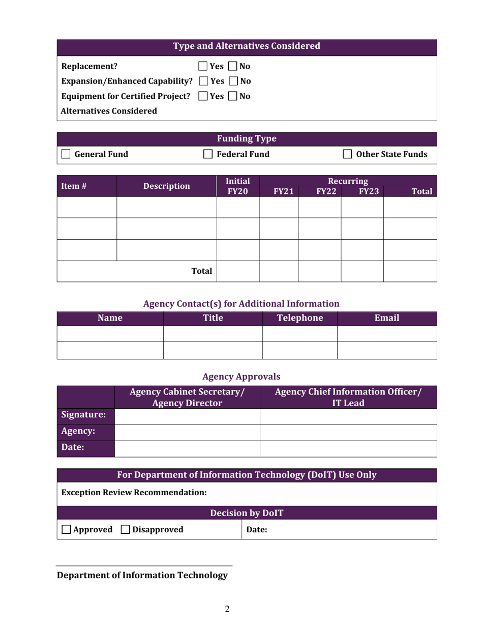 Request for Information Technology (It) Exception - New Mexico, Page 2