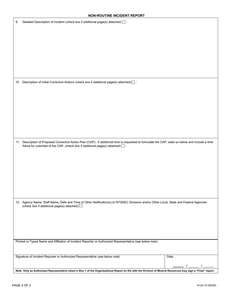 Form 14-24-10 Non-routine Incident Report - New York, Page 2