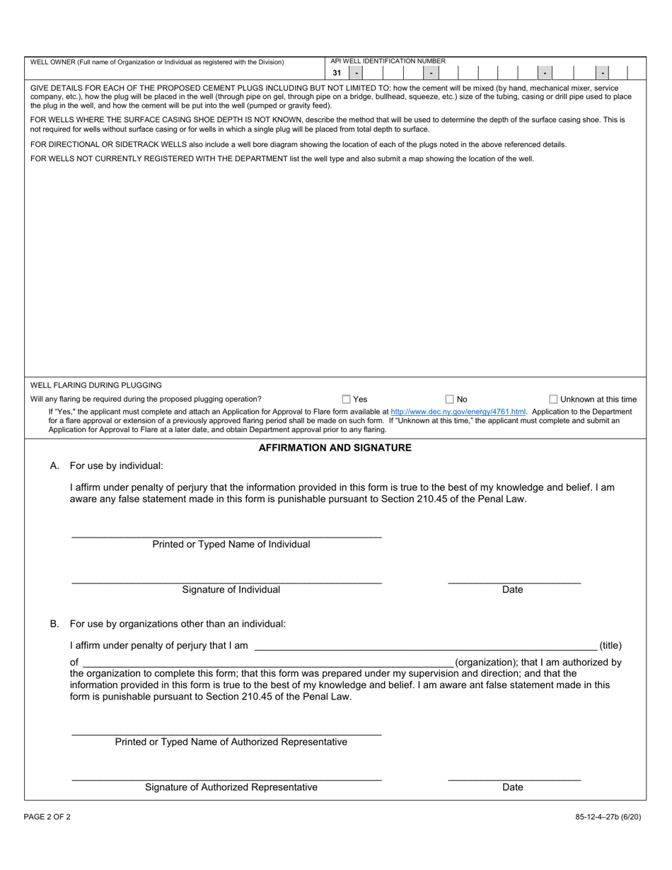 Form 85-12-427B Notice of Intention to Plug and Abandon - New York, Page 2