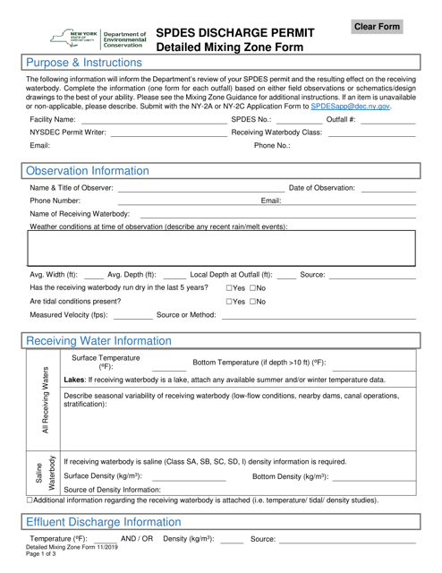 Spdes Discharge Permit Detailed Mixing Zone Form - New York Download Pdf