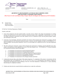 Architect&#039;s or Engineer&#039;s Letter of Self-certification for Use With a Construction Notice - New York