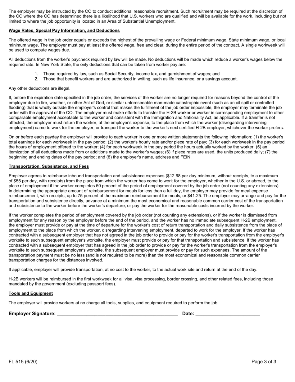 Form FL515 H-2b Swa Job Order Form - New York, Page 3