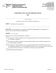 Form DOS-1511-F &quot;Certificate of Incorporation&quot; - New York