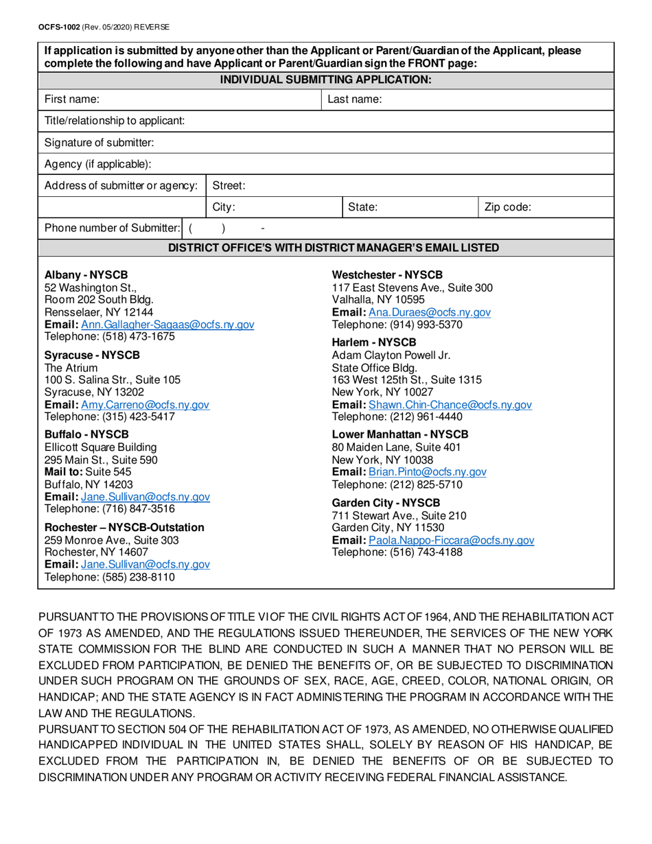 Form OCFS-1002 Application for Service - New York, Page 2