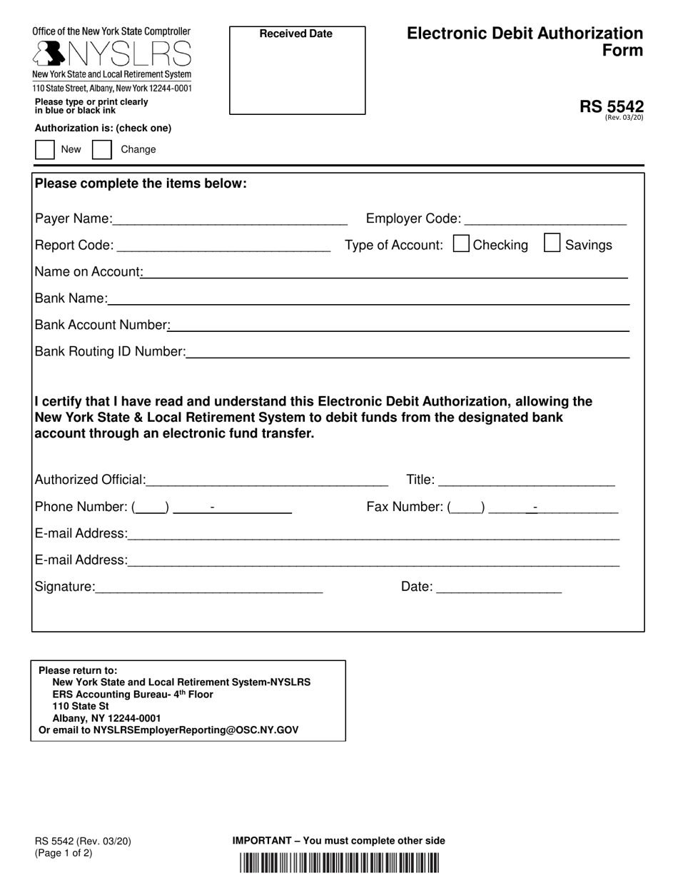 Form RS5542 Electronic Debit Authorization Form - New York, Page 1