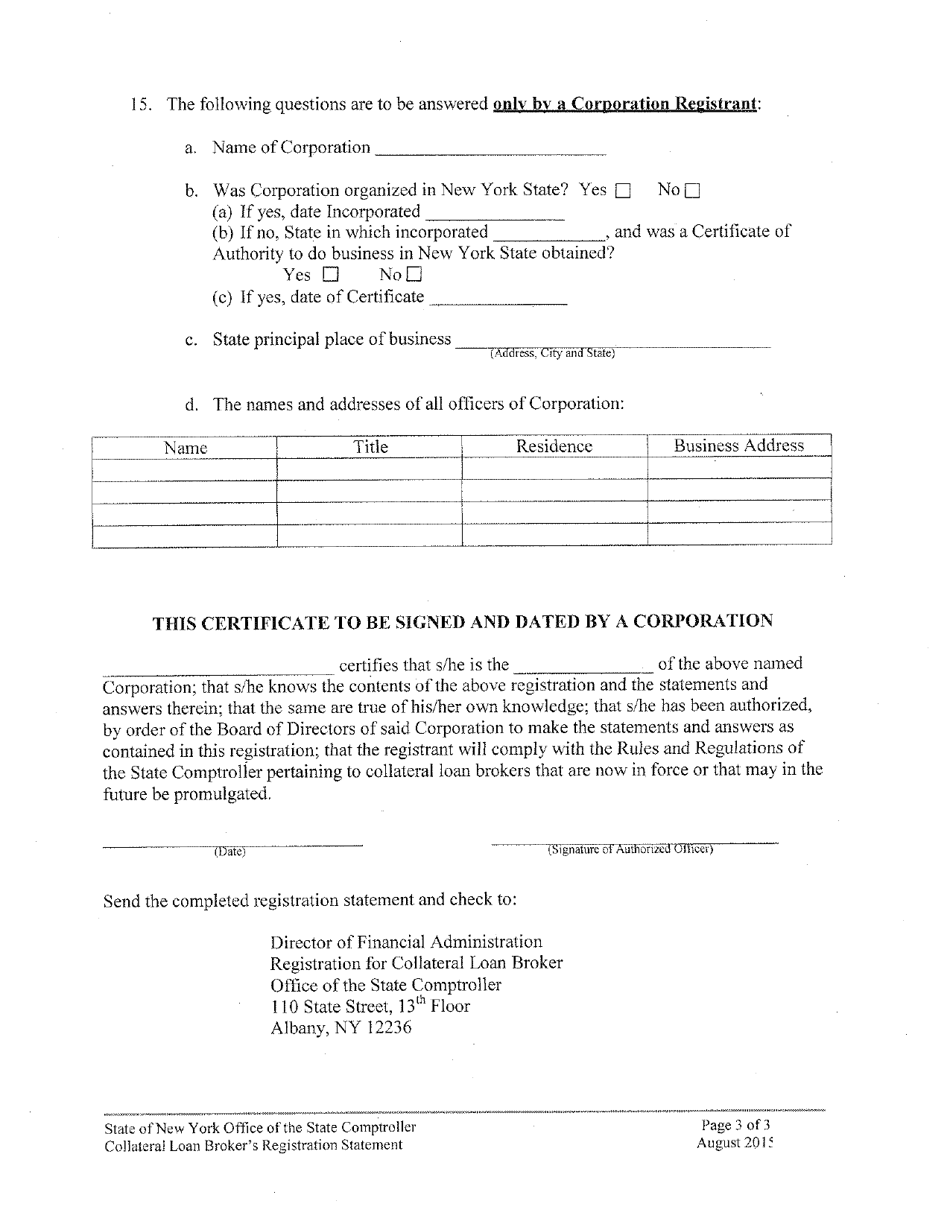 Collateral Loan Brokers Registration Statement - New York, Page 3
