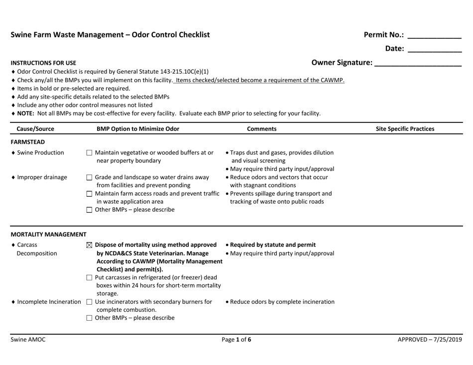 Attachment C Swine Farm Waste Management - Odor Control Checklist - North Carolina, Page 2