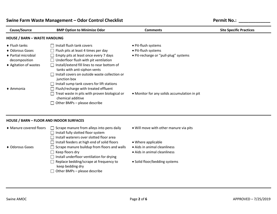 Attachment C Swine Farm Waste Management - Odor Control Checklist - North Carolina, Page 3