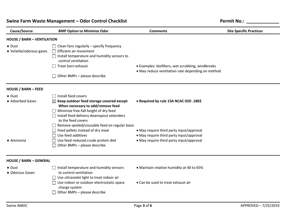 Attachment C Swine Farm Waste Management - Odor Control Checklist - North Carolina, Page 4