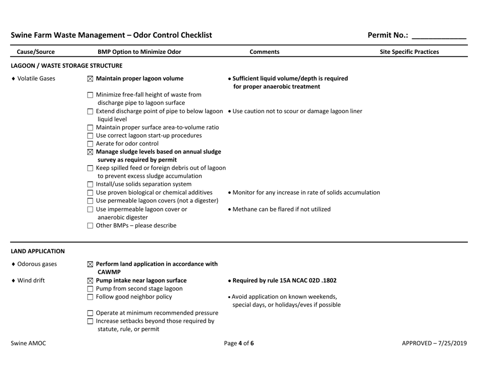 Attachment C Swine Farm Waste Management - Odor Control Checklist - North Carolina, Page 5