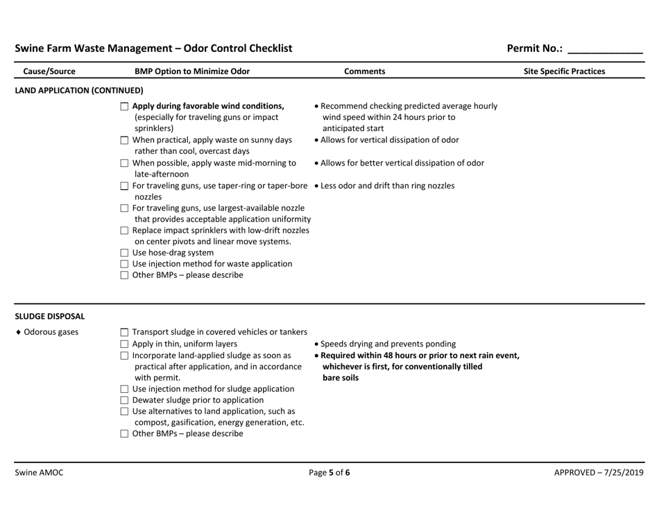 Attachment C Swine Farm Waste Management - Odor Control Checklist - North Carolina, Page 6